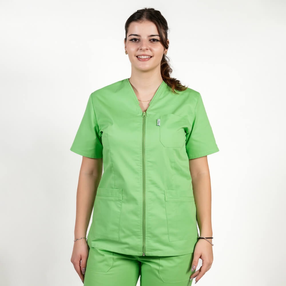 Bluza in V cu fermoar si maneca scurta
