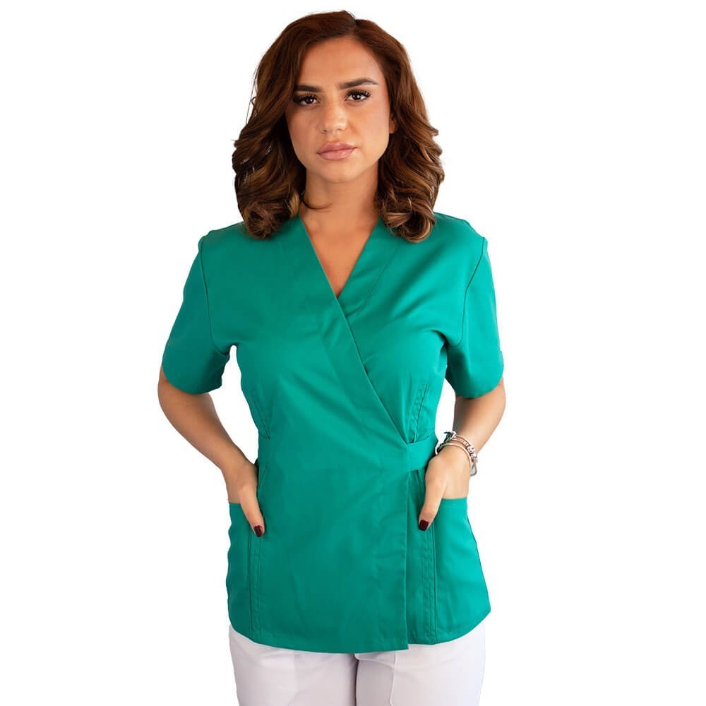 Bluza kimono cu maneca scurta, Lotus 1, verde chirurgical